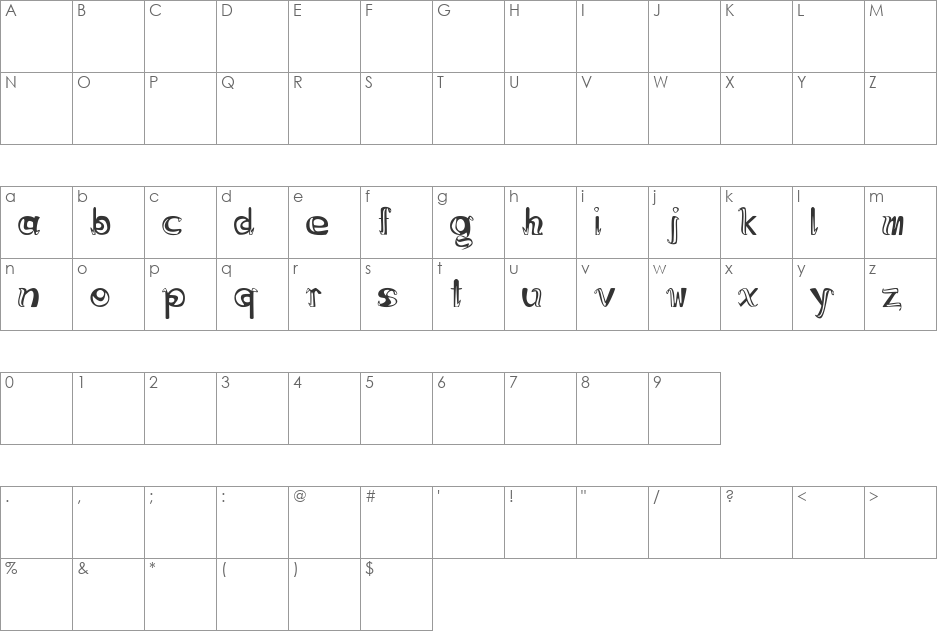 Creme du Chocolat font character map preview