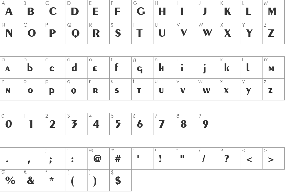 CremeBlackSSK font character map preview