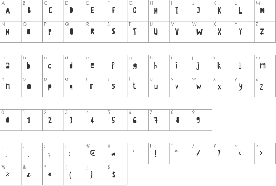 CrewHassan font character map preview