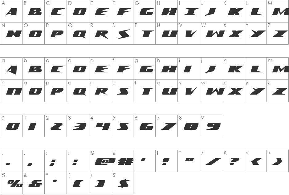 Crime Syndicate Expanded font character map preview