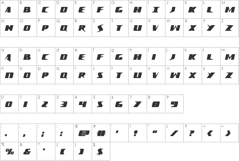 Crime Syndicate Extra-condensed font character map preview