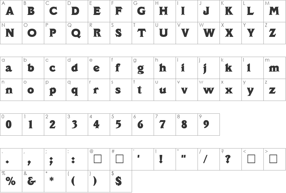 Crimmon font character map preview