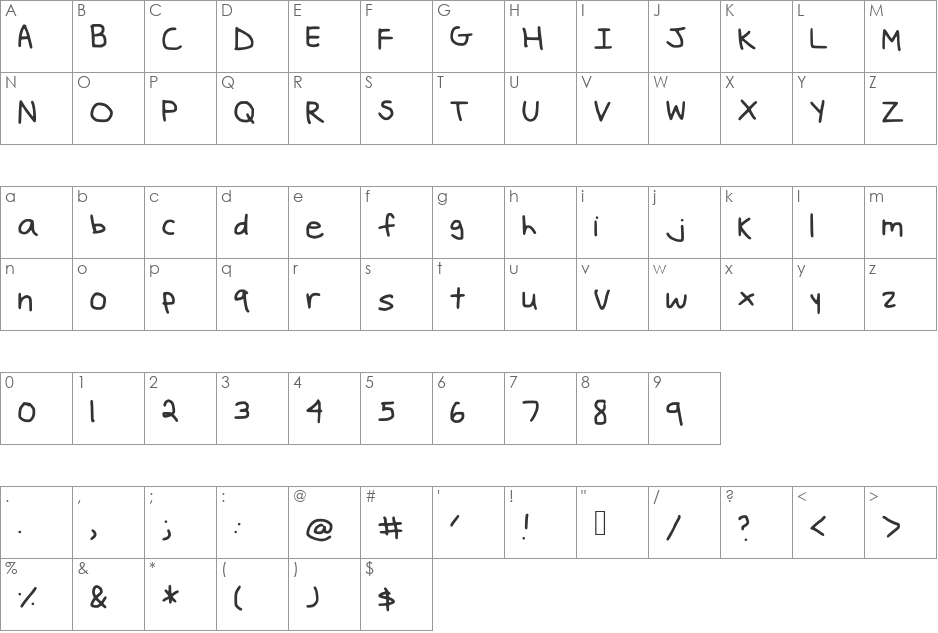 cringes font character map preview