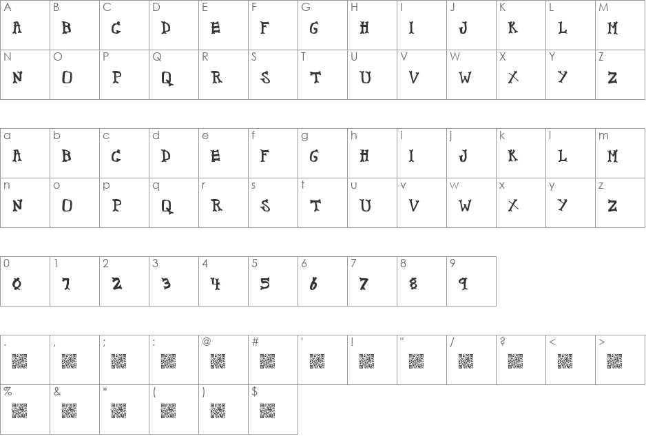 CrispyBones font character map preview