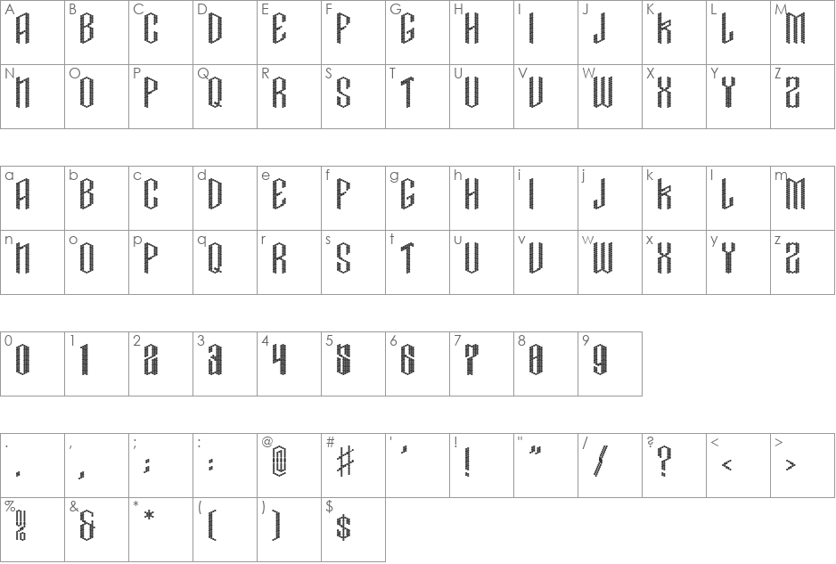 Crissco FP font character map preview