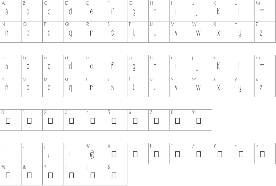 Cristal font character map preview