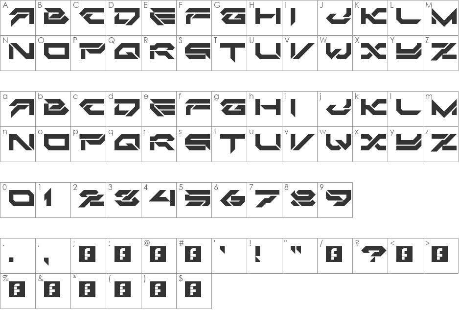 Critical Mass LDR font character map preview