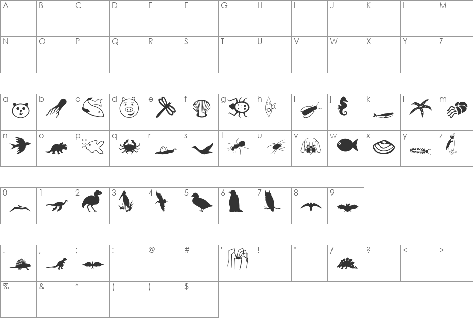 Critter Dingbats font character map preview