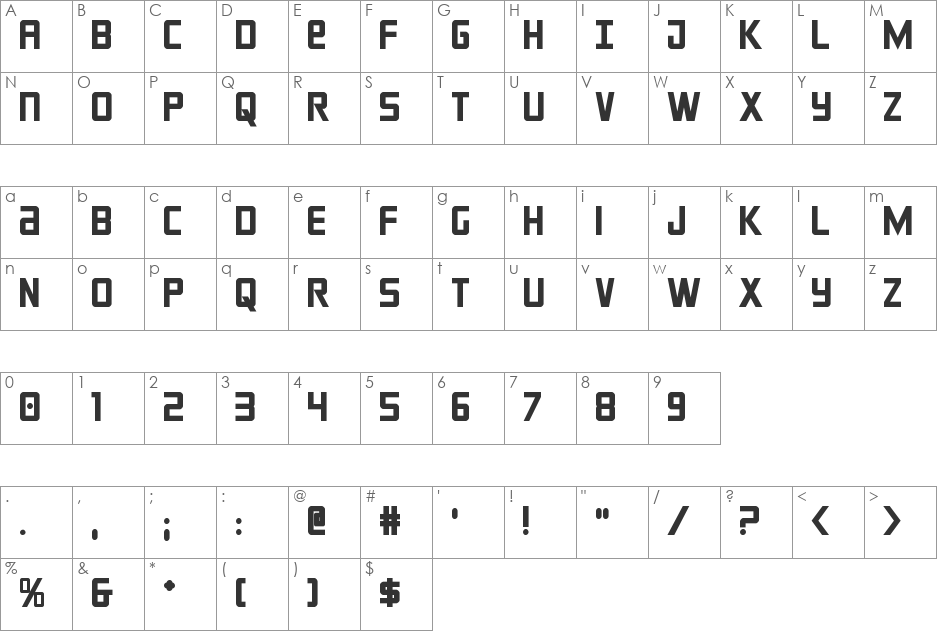 Crixus Bold font character map preview