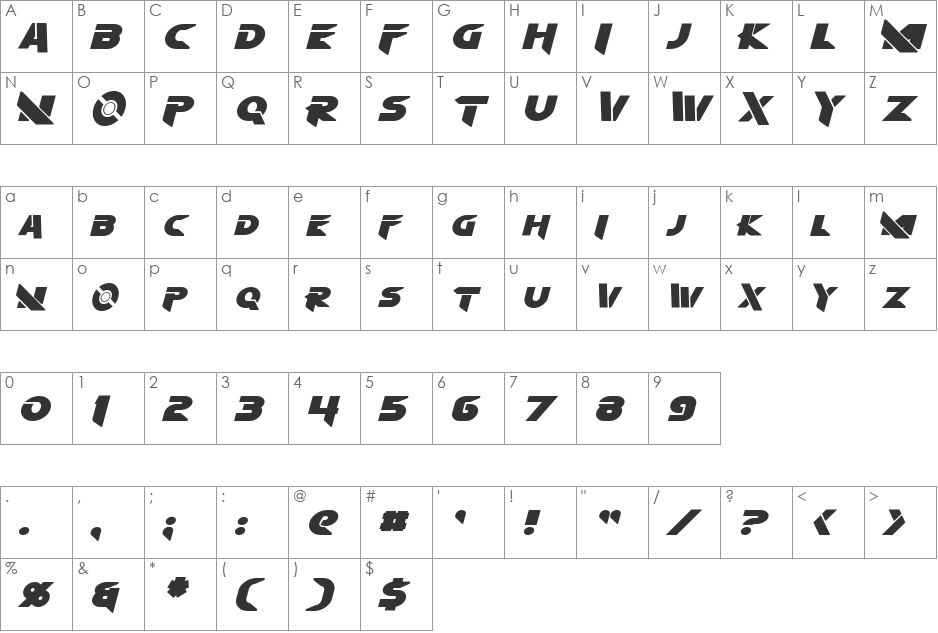 Algol font character map preview