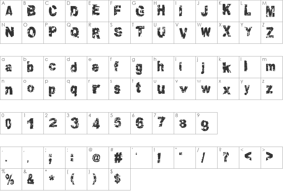 Crookiid font character map preview