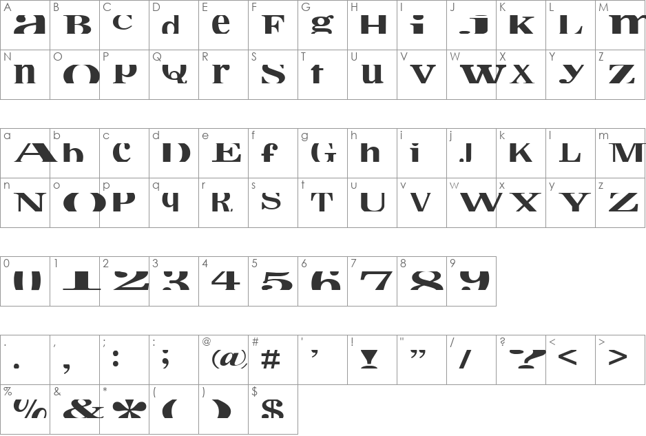 CropFontXtra font character map preview