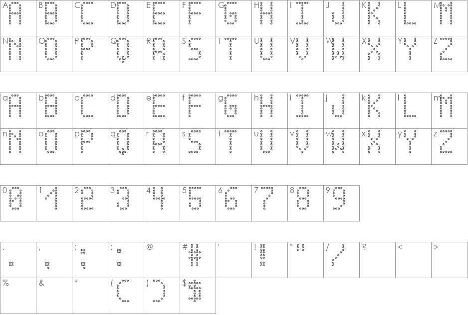 Cross led tfb font character map preview