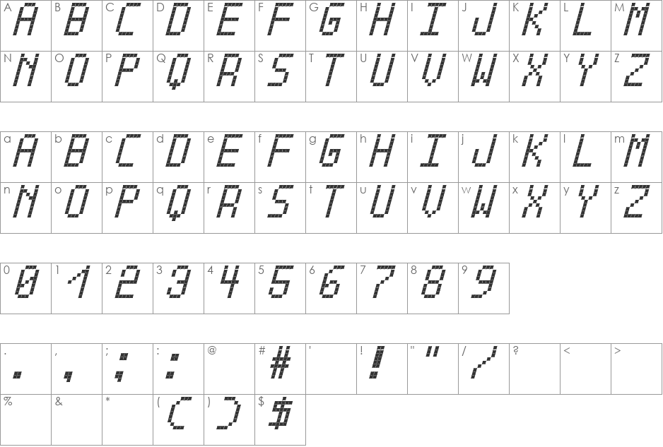 Cross led tfb bold font character map preview