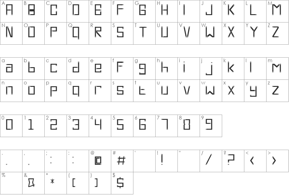 Cross Screw font character map preview