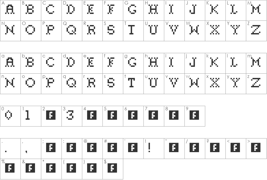 Cross Stitch font character map preview