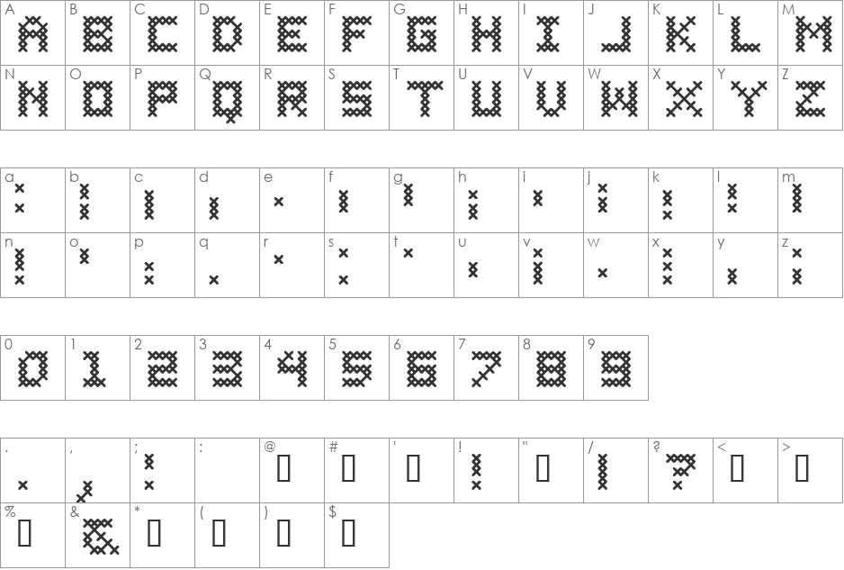 Cross Stitch Coarse font character map preview