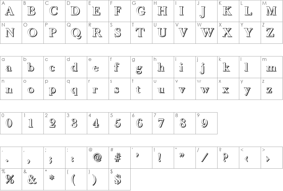 CrossBeckerShadow font character map preview