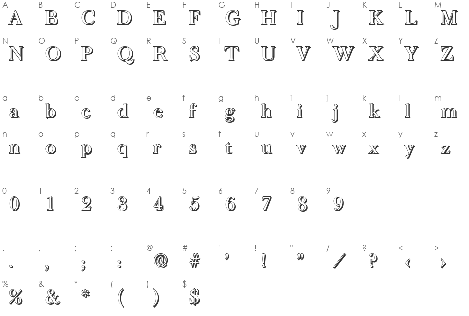 CrossBeckerShadow-Medium font character map preview