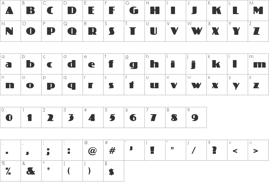 Crossharbour font character map preview