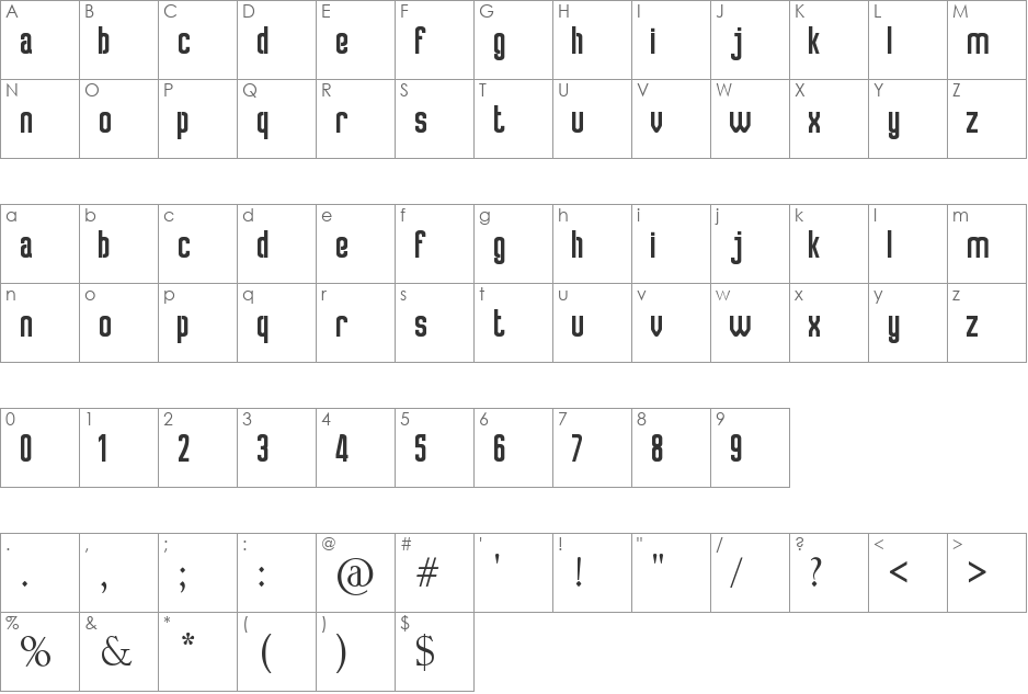 Crosslink font character map preview