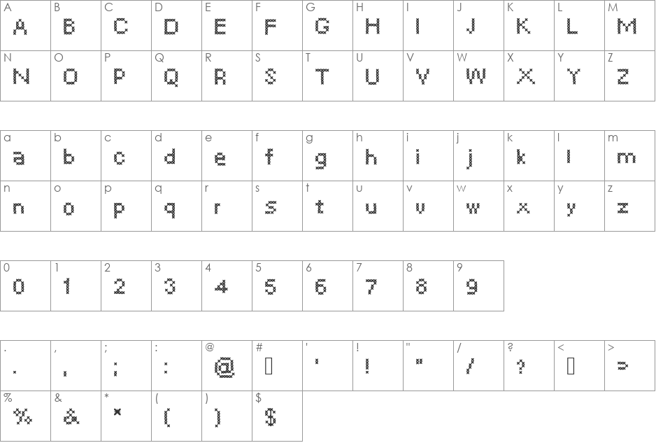 CrossSew font character map preview