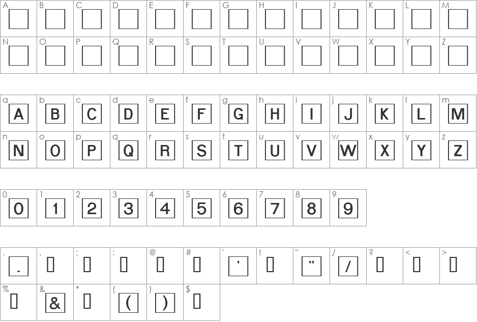 Crossword font character map preview