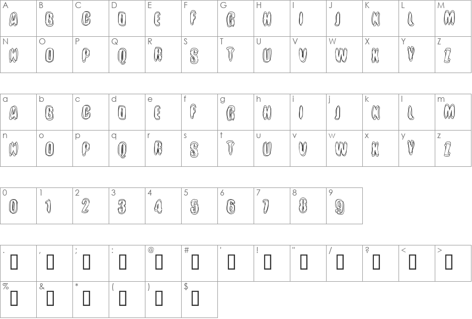 Crotchrot font character map preview