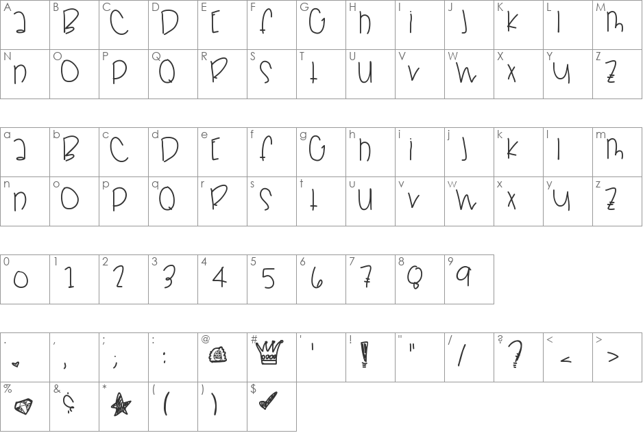 Crown font character map preview