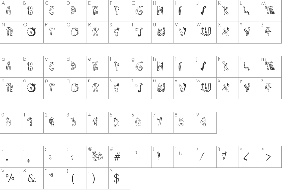 Crown Doodle {denne} font character map preview