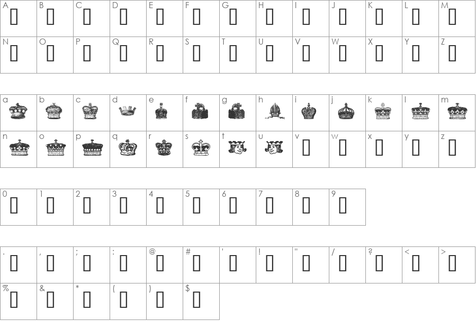 crowns and coronets font character map preview