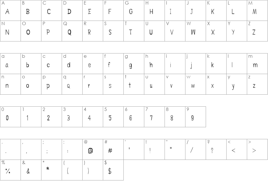 CRU-Jariya-Hand-Written-Regular font character map preview