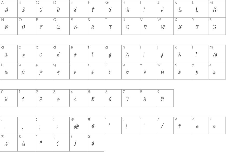 CRU-Kanda-Hand-Written-Italic font character map preview