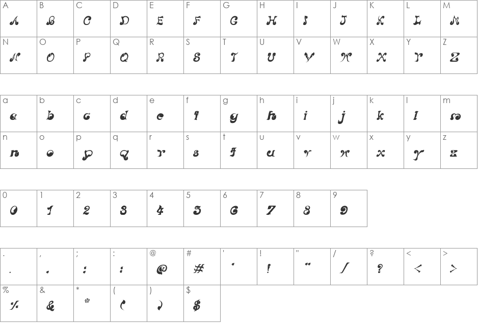 CRU-Nonthawat-Italic font character map preview