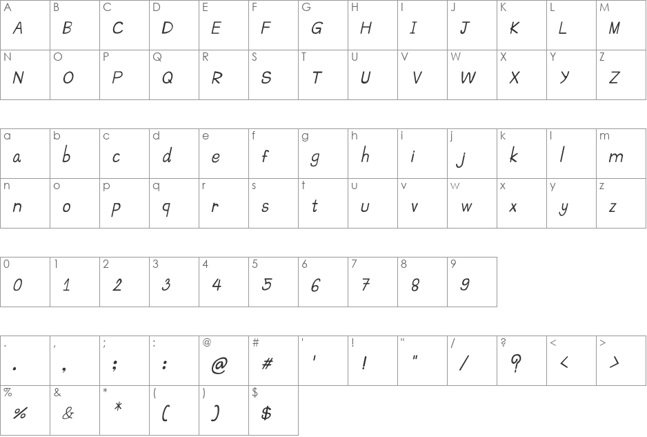 CRU-Suttinee-Hand-Written-Itali font character map preview