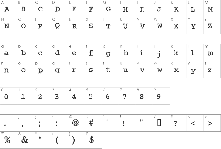 Crud font character map preview