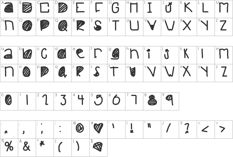 CruelSummer font character map preview