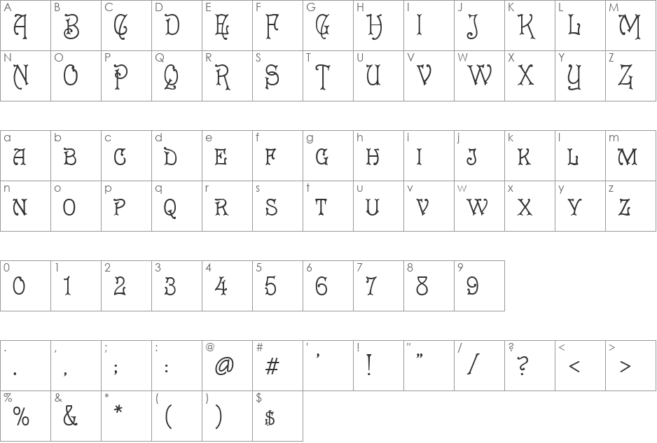 Cruickshank font character map preview
