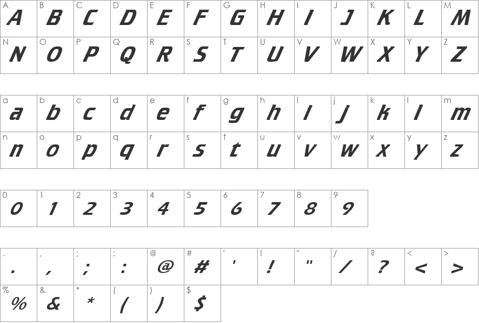 Cruiser font character map preview