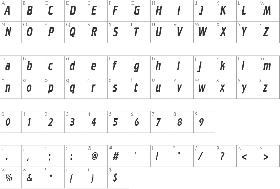 CruiserCondensed font character map preview