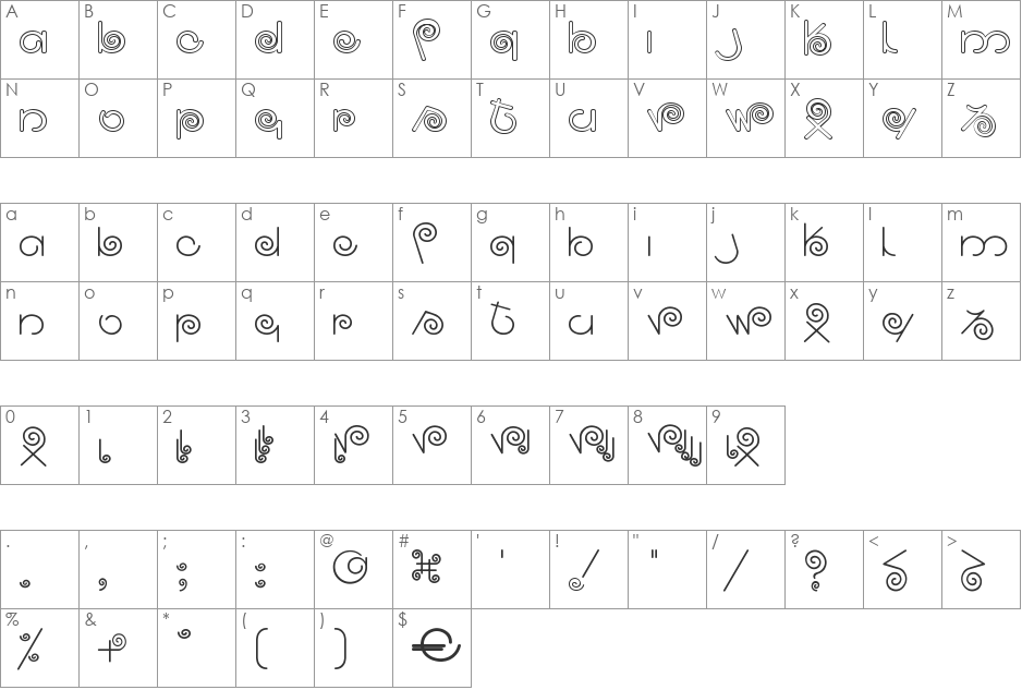 CRUL.TTF font character map preview