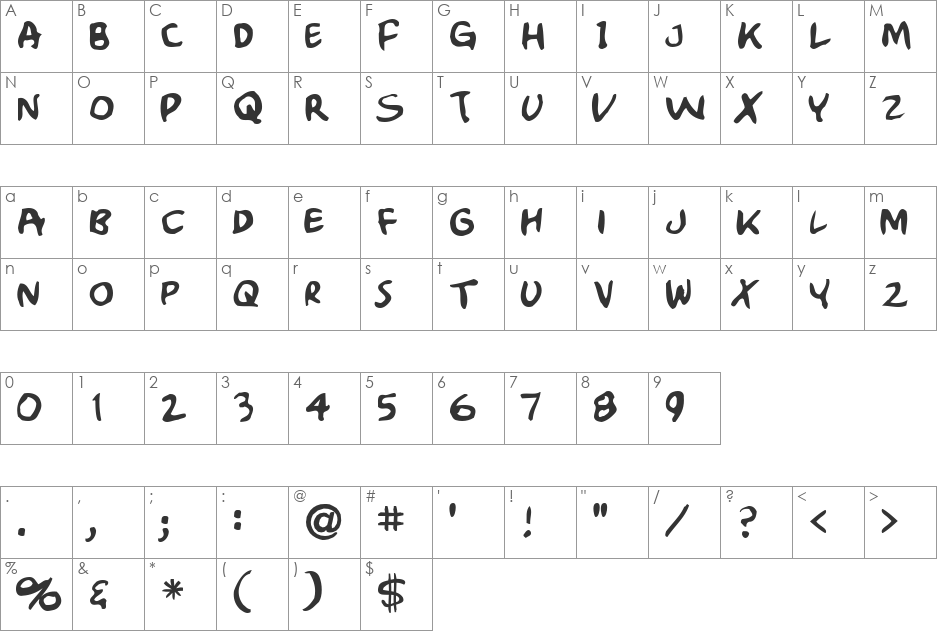 Crumb font character map preview