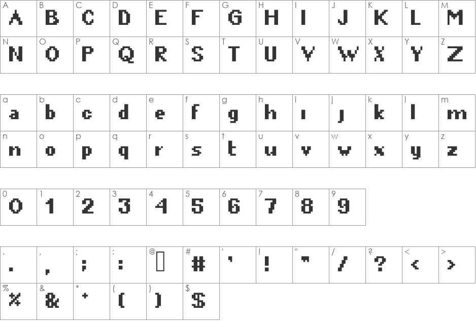CrunchyBeefOutli font character map preview