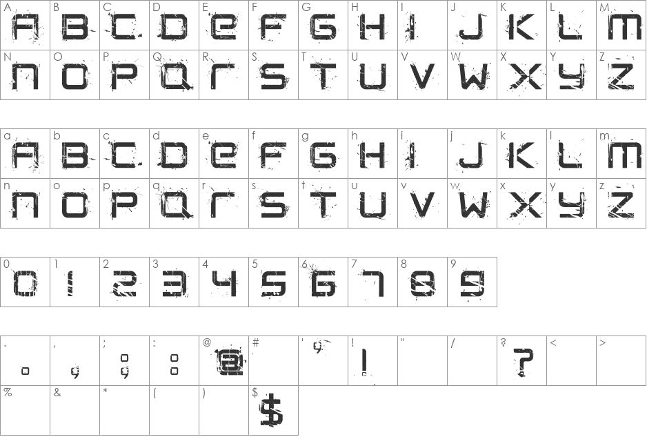 CRUSHED font character map preview