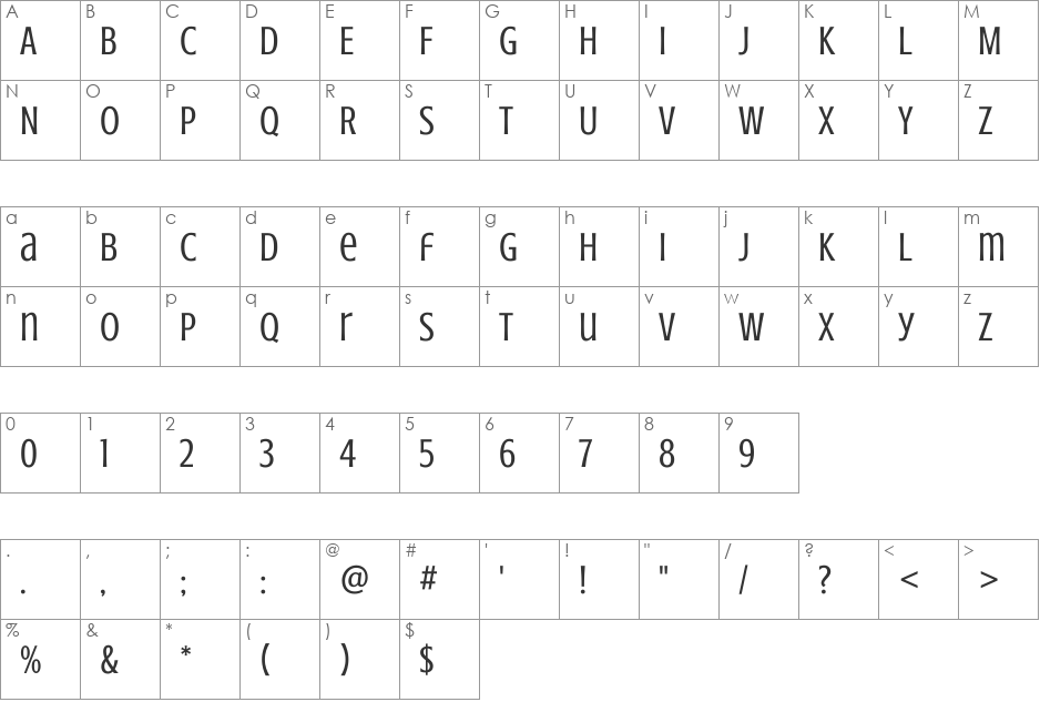 Crushed font character map preview