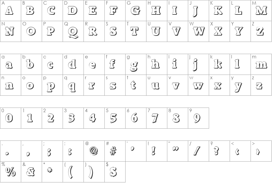 AliBeckerShadow font character map preview