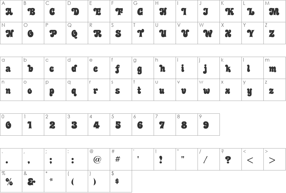 Cruz Swinger font character map preview