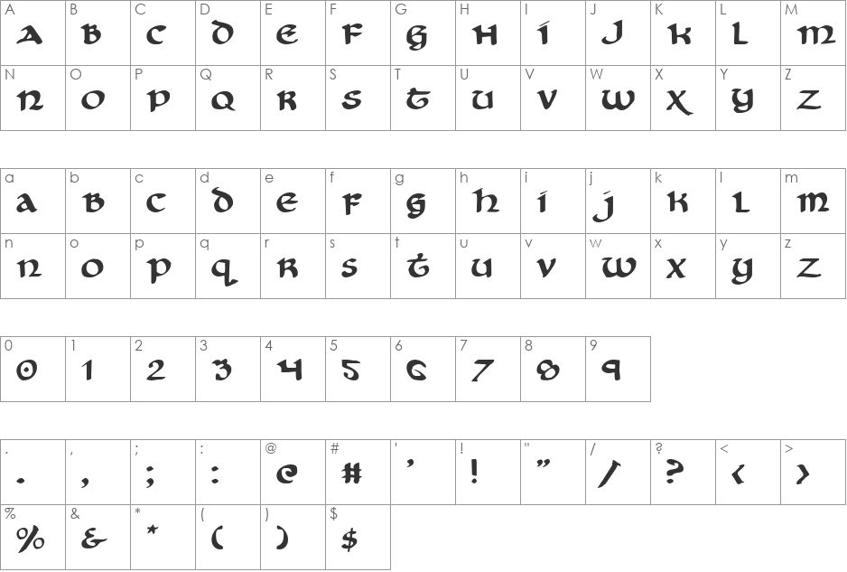 Cry Uncial font character map preview