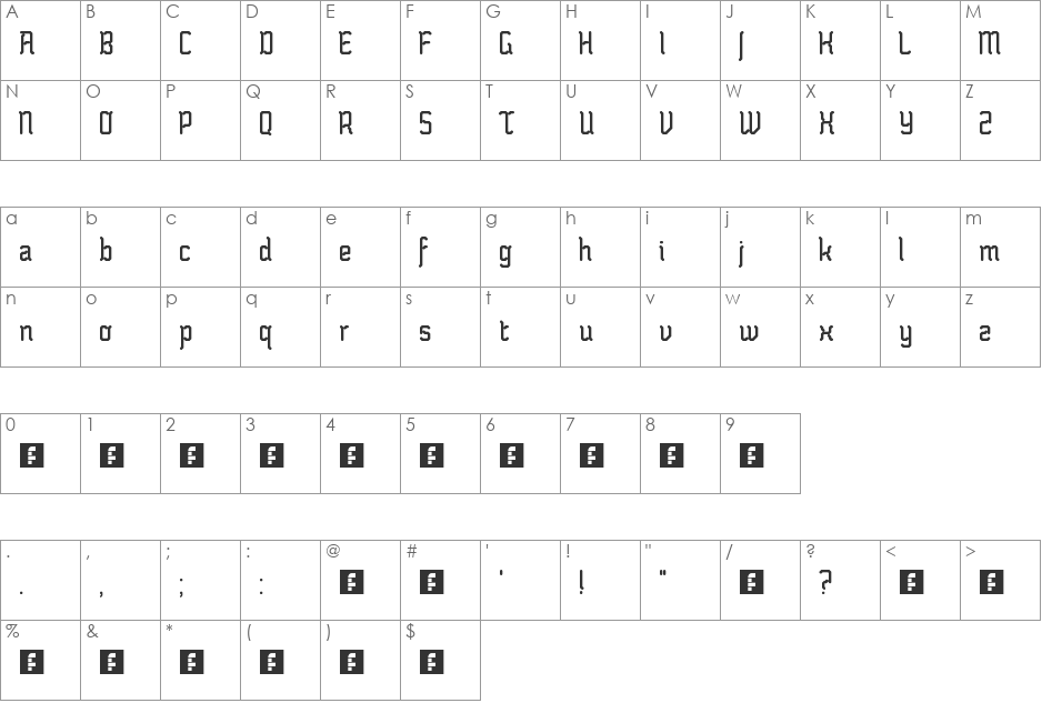 CryBaby font character map preview