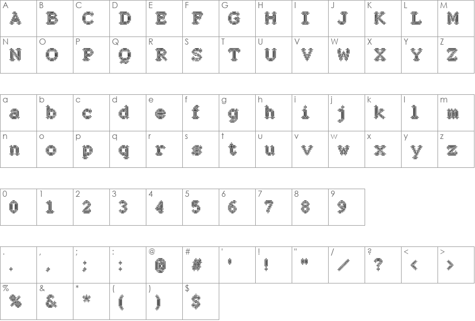 Cryeadn font character map preview